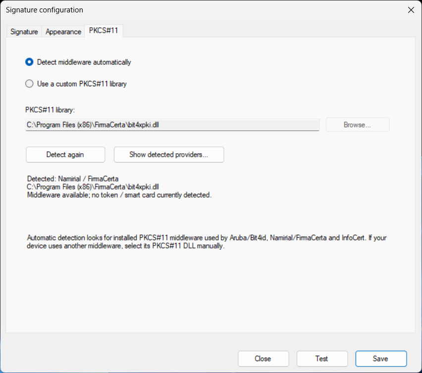 LogicalDOC Digital Signature Client PKCS11 middleware configuration