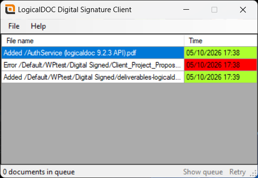 LogicalDOC Digital Signature Client processing queue