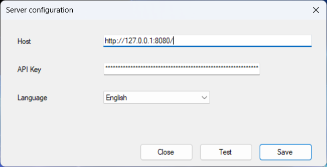LogicalDOC Digital Signature Client server configuration with Host, API Key and Language
