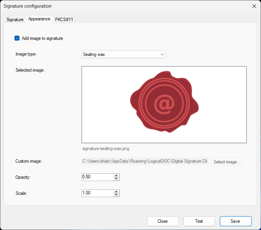 LogicalDOC Digital Signature Client visible signature appearance configuration