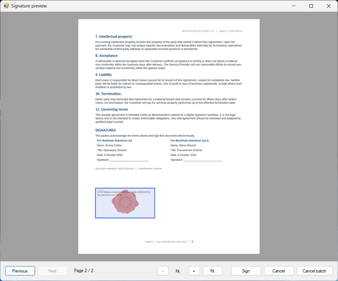 LogicalDOC Digital Signature Client PDF signature preview