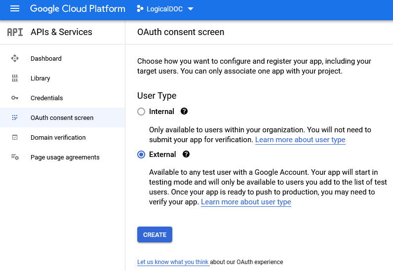 Google Drive API consent screen