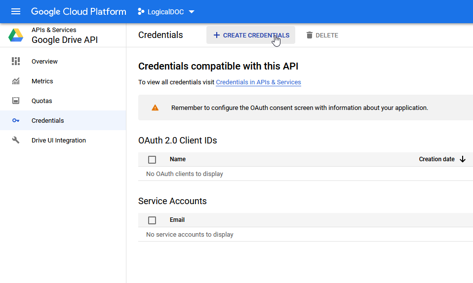 Google Drive API credentials