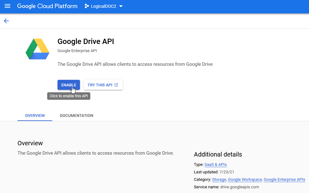 Enable Google Drive API