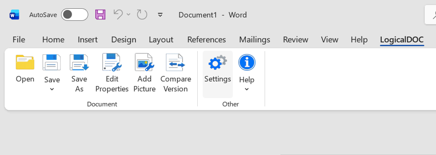 Menú de la cinta de opciones de LogicalDOC Microsoft Office Add-in