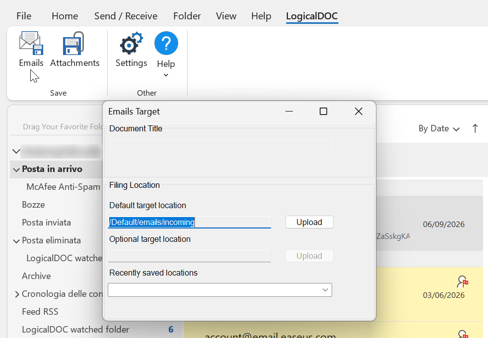 Complemento de LogicalDOC para Microsoft Outlook