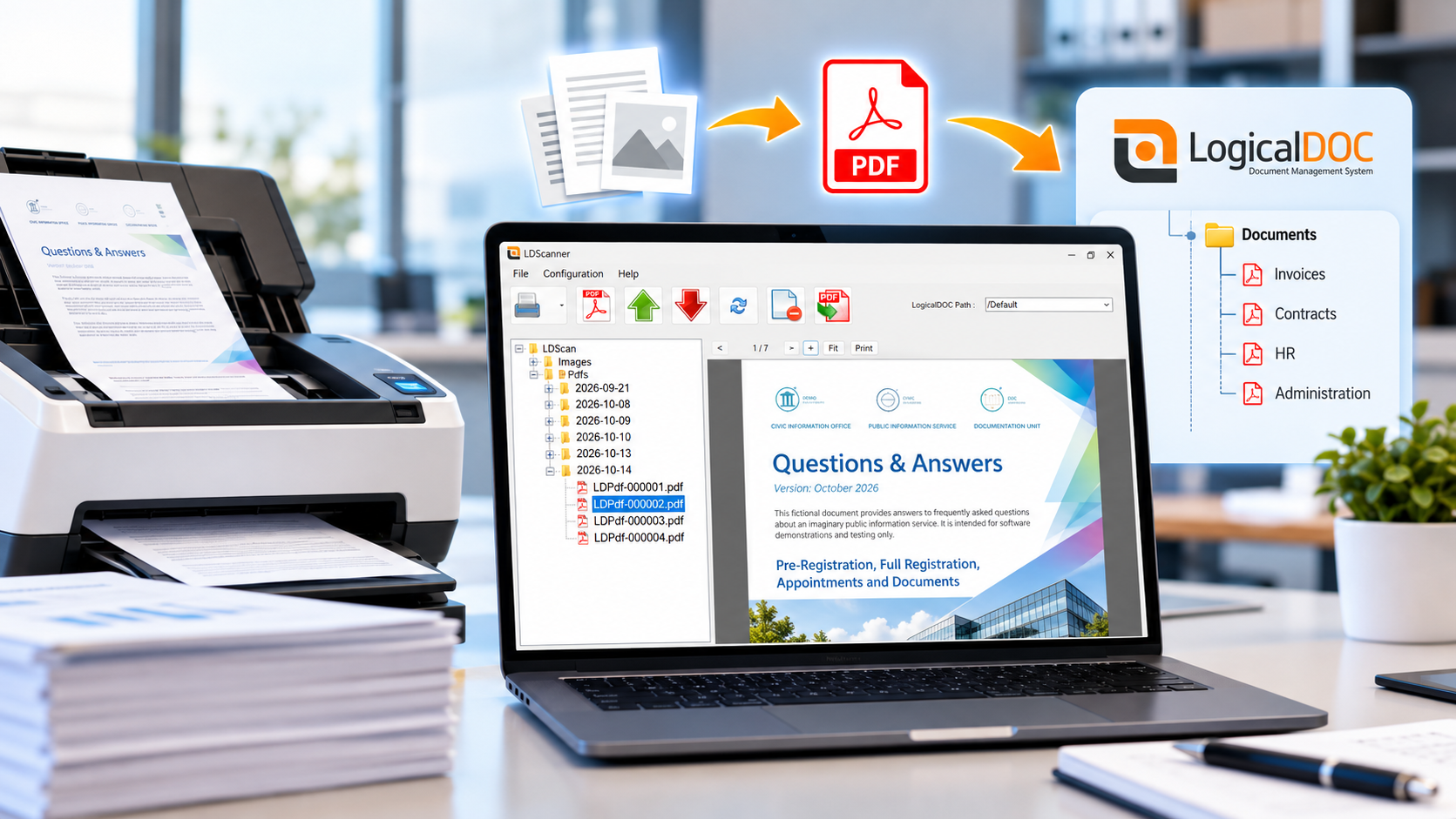 LogicalDOC Scanner main window for document scanning and PDF management