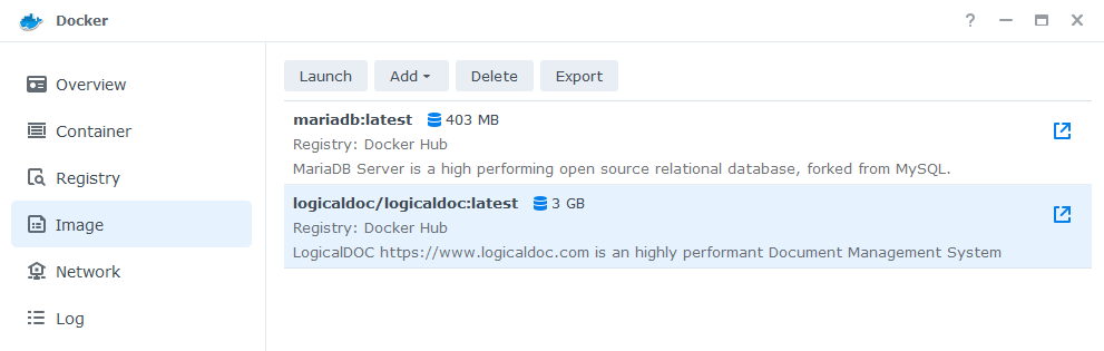 LogicalDOC container running